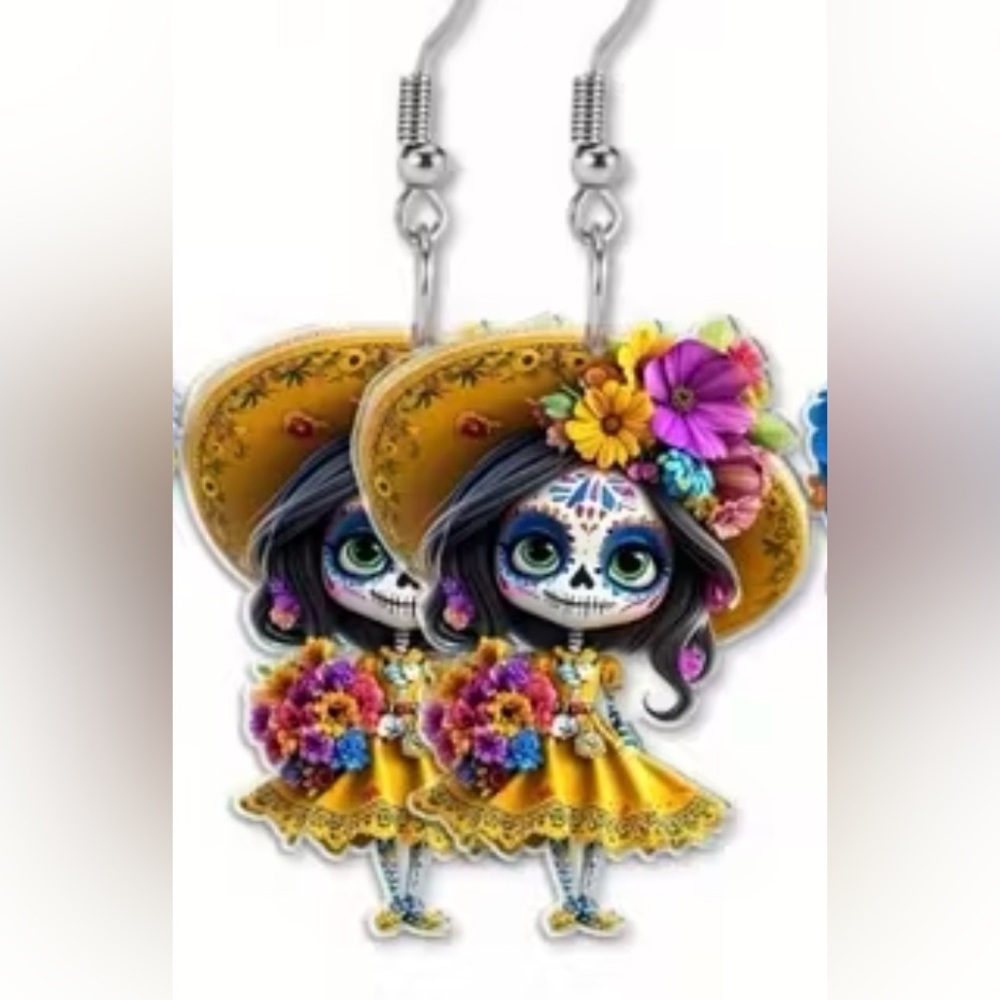 Dia de los Muertos Earrings Halloween Day of the Dead New - Picture 2 of 4
